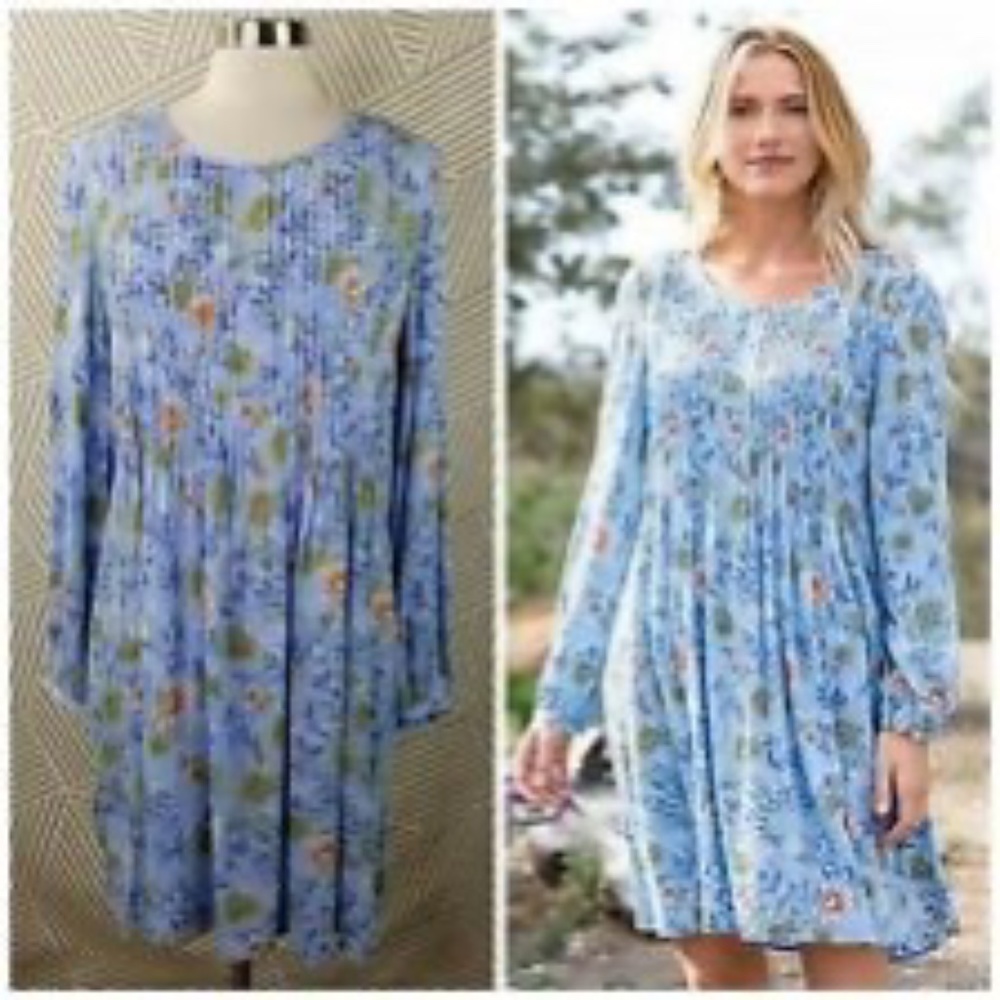 Sahalie Pale Blue Floral Garden Dress Sz S